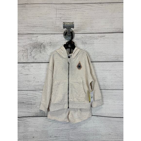 Volcom Girl's Tan Cream Matching 2pc Zip Hoodie & Shorts Set Size 3T - Picture 1 of 8